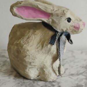 Cream & Pink Paper Mache Rabbit Decor with Delightful Accents Easter Bunny